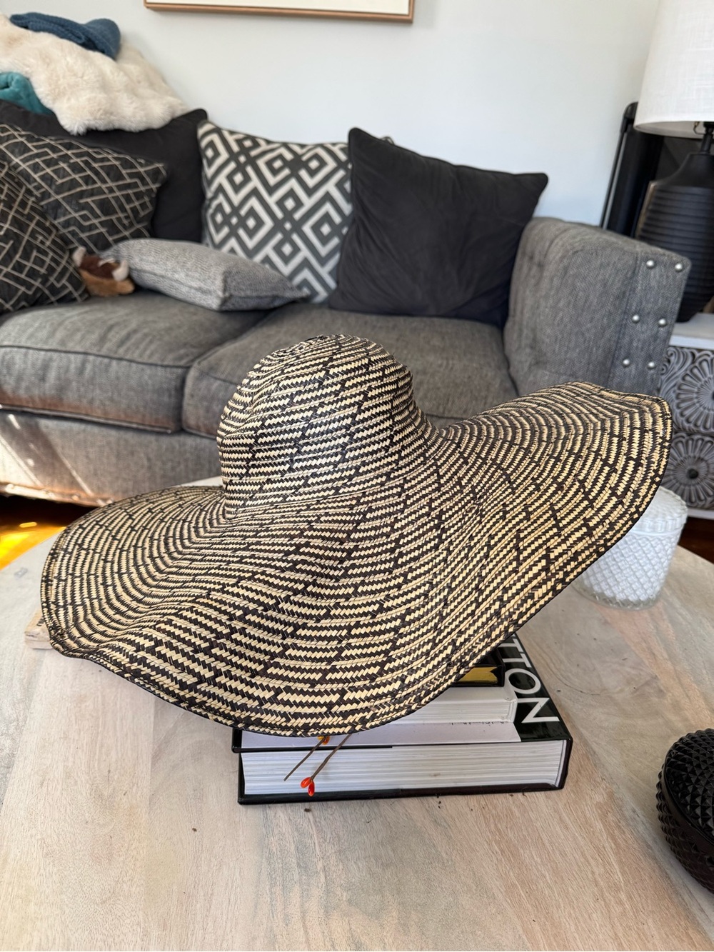 Black & Natural Woven Sun Hat - Brand